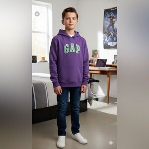 Y2K Gap Purple Logo Spellout Long Sleeve Pullover Hoodie Sweater size large